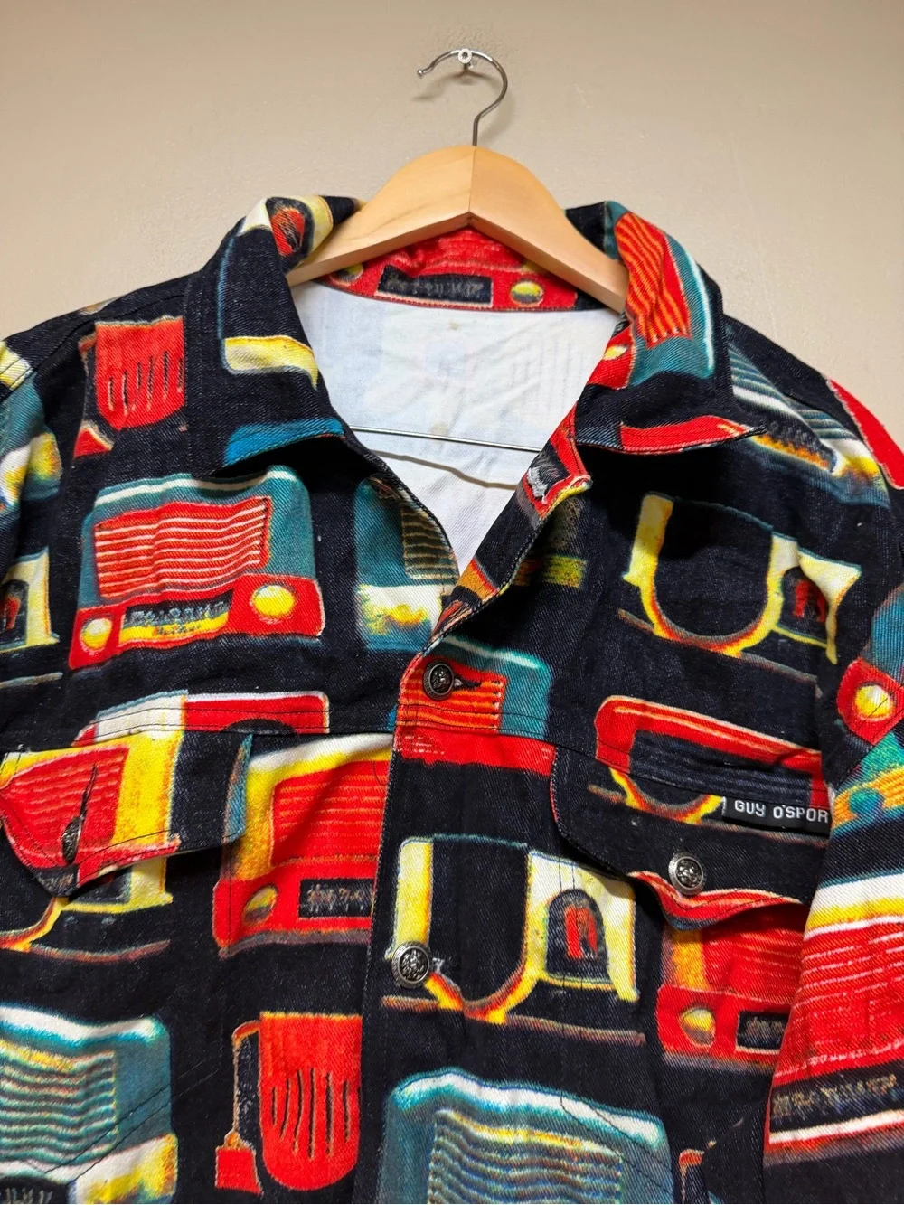 Guy O'Sport Vintage Shirt Jacket All Over Print Size XL Hip Hop Shacket Radio